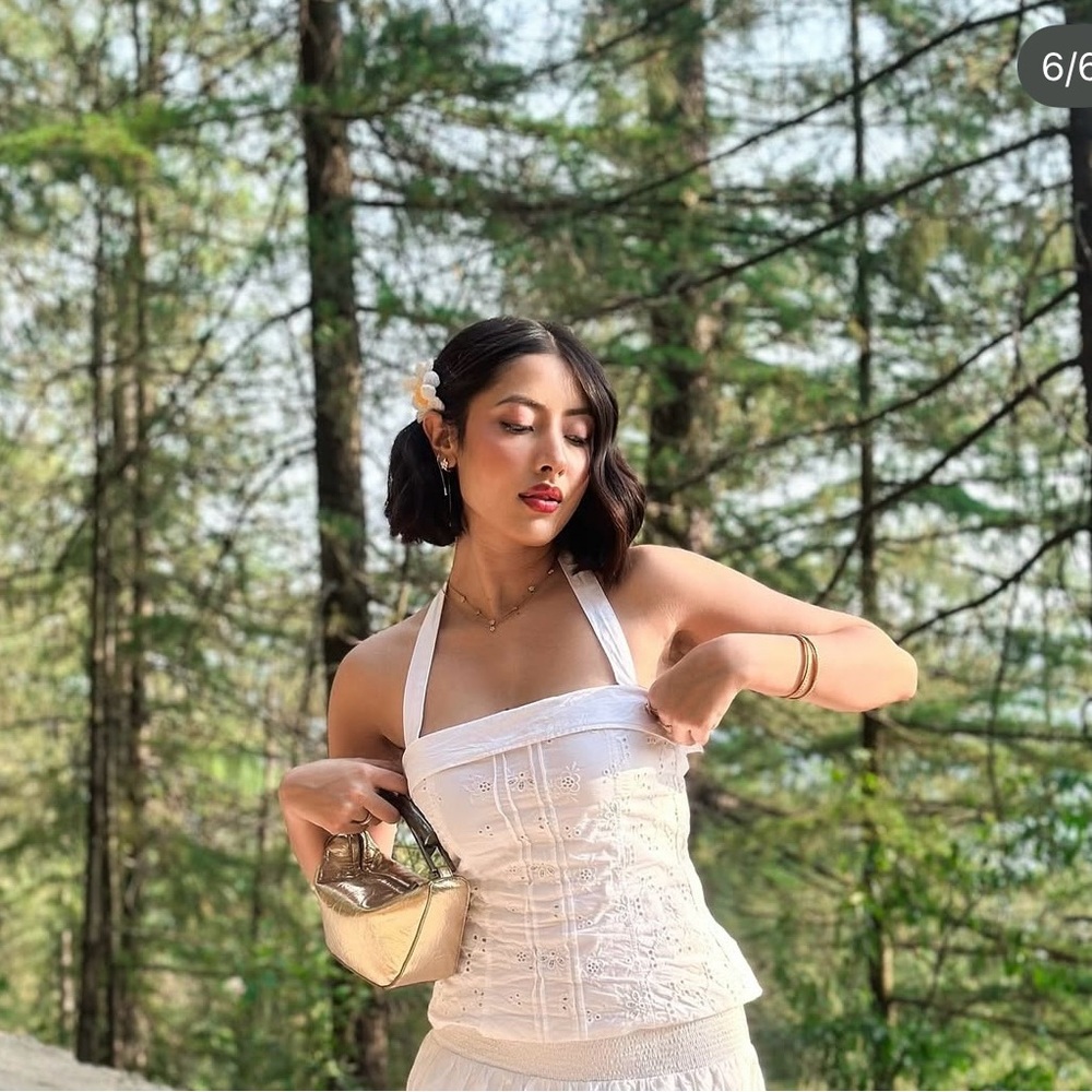 Zara White Eyelet Halter Top